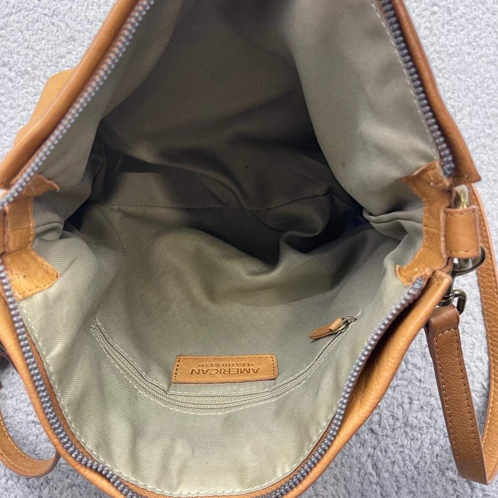American Leather Co. warm tan leather shade Holton Crossbody Handbag Purse Bag - Picture 14 of 15